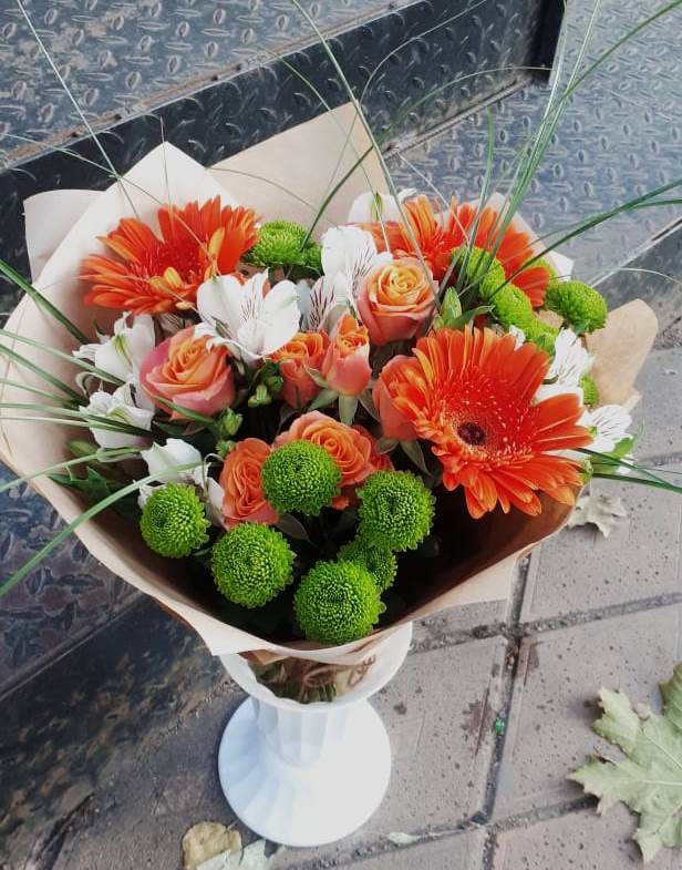 Букет цветов из: Герберы, Хризантемы, Альстромерии и Розы в Ашукино