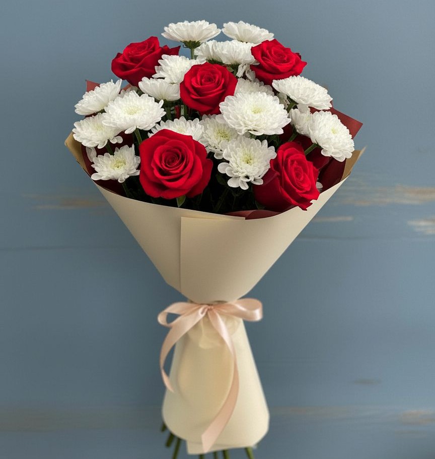 Букет цветов из: Розы и Хризантемы в Ашукино