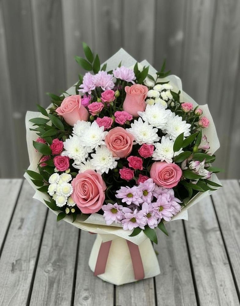 Букет цветов из: Альстромерии, Гвоздики, Розы и Хризантемы в Ашукино