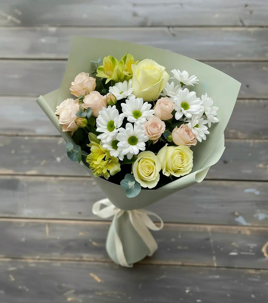 Букет цветов из: Альстромерии, Розы и Хризантемы в Ашукино