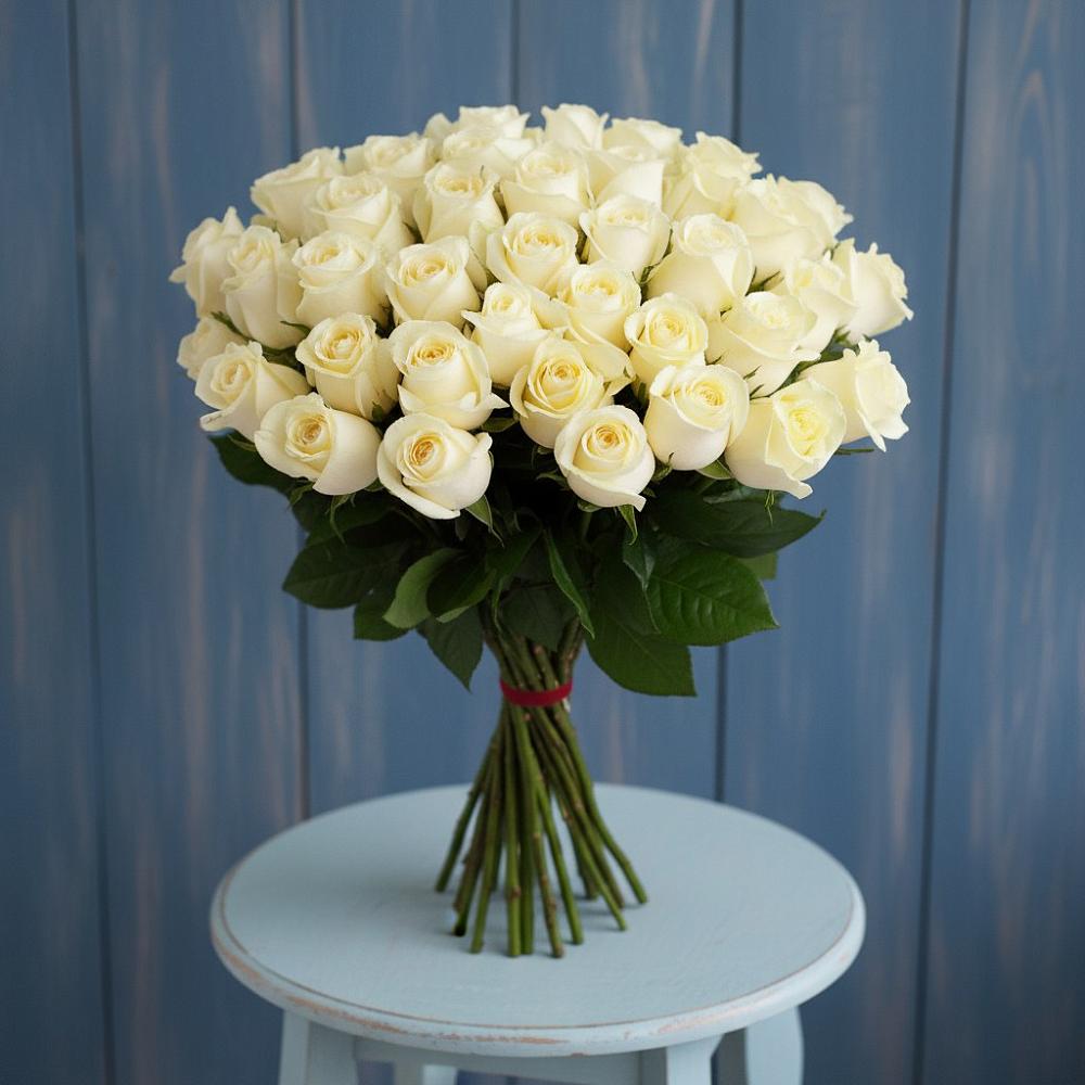 Букет 51 Белая роза Эдлесс Лав в Ашукино