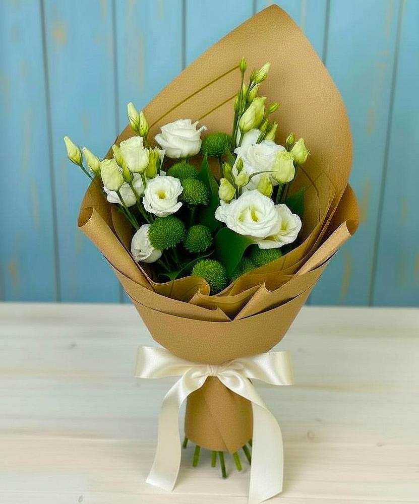 Букет цветов из: Хризантемы и Лизиантусы в Ашукино