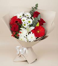 Букет цветов из:  Розы, Хризантемы, Герберы и Лилии в Ашукино