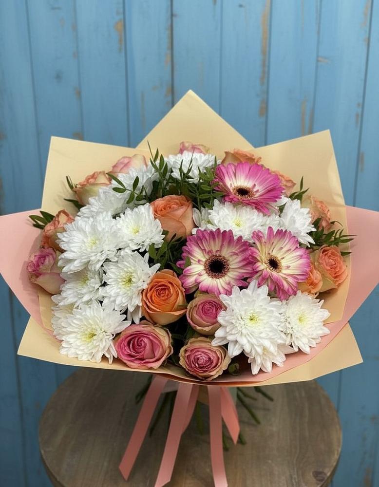 Букет цветов из: Розы, Герберы и Хризантемы в Ашукино