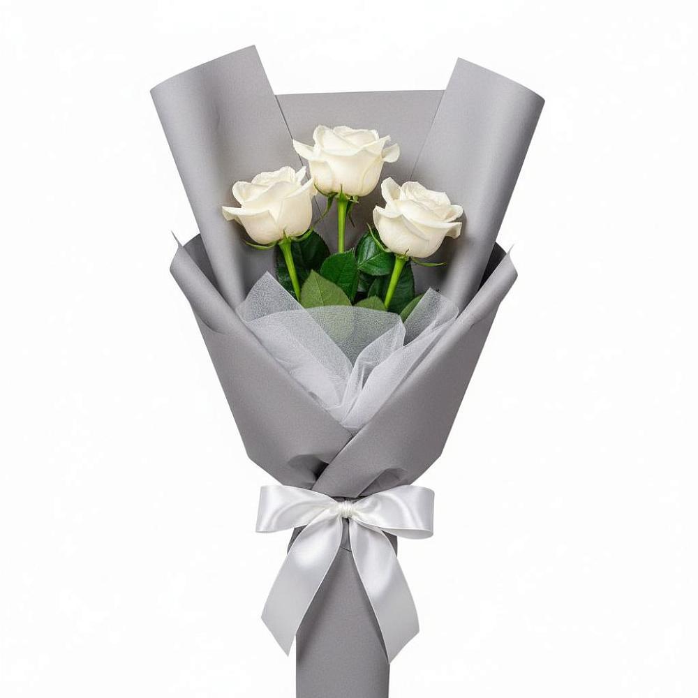 Букет 3 белые розы в Ашукино