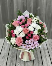Букет цветов из:  Альстромерии, Гвоздики, Розы и Хризантемы в Ашукино